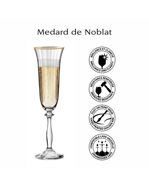 Set van 6 Altesse transparante/gouden champagneglazen - 19cl