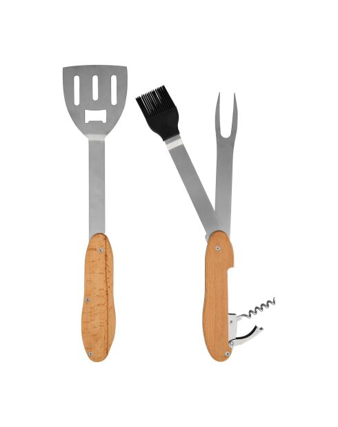 5-in-1 roestvrijstalen barbecuegereedschap lichtbruin/zwart/grijs - 29x9x2,5 cm