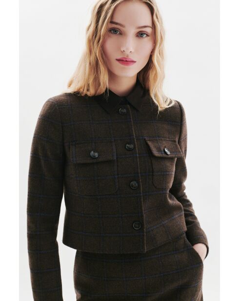 Giacca Valmont in lana con plaid color cioccolato