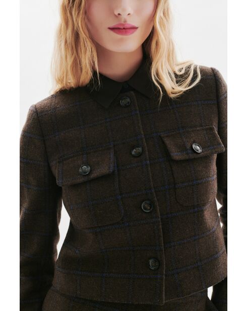 Giacca Valmont in lana con plaid color cioccolato