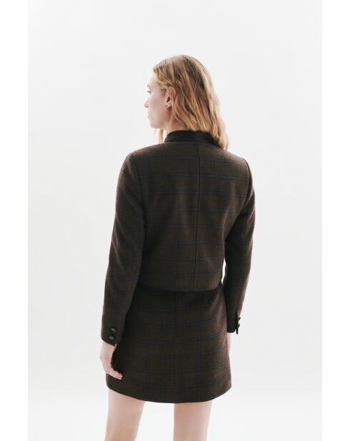 Giacca Valmont in lana con plaid color cioccolato