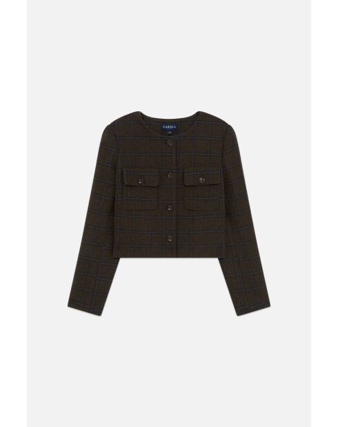 Giacca Valmont in lana con plaid color cioccolato