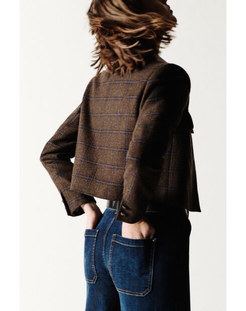 Giacca Valmont in lana con plaid color cioccolato