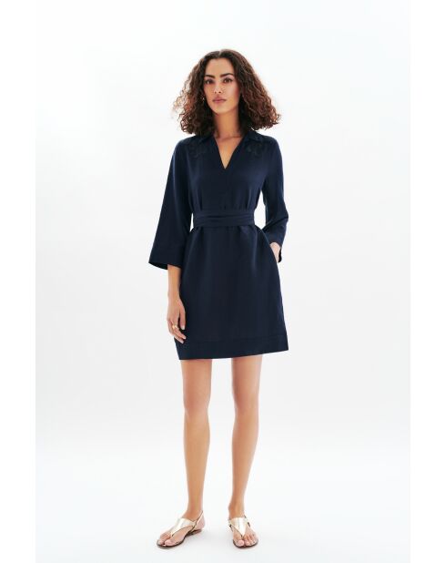 Robe en lin mélangé Vanina bleu marine