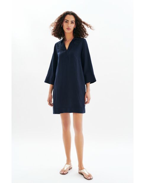 Robe en lin mélangé Vanina bleu marine