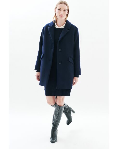 Manteau en laine Brillant bleu marine