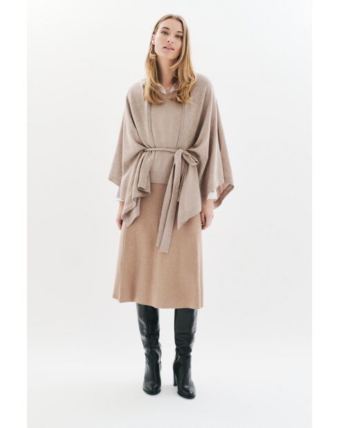 Poncho en laine Albano marron clair