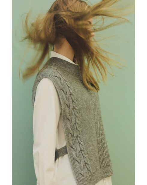 Poncho en laine Hiris gris clair