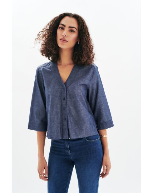 Marineblauw overhemd van katoen Calisa