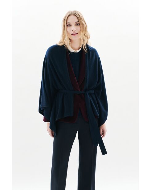 Poncho en laine Albano bleu marine