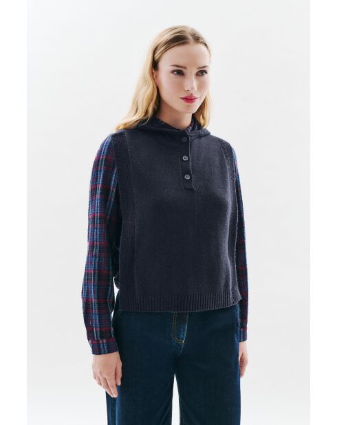 Poncho en laine Yseo bleu marine