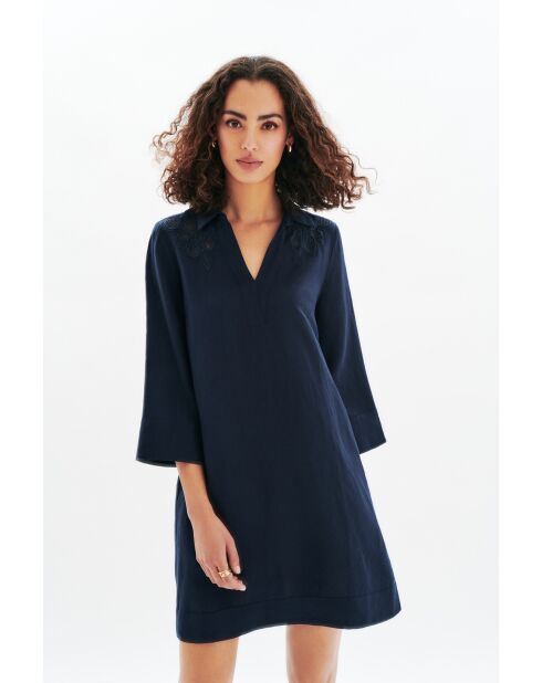 Robe en lin mélangé Vanina bleu marine