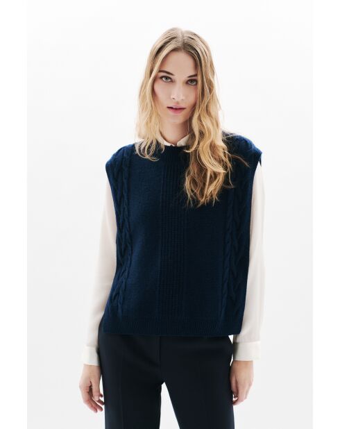 Poncho en laine Hiris bleu marine