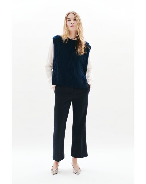 Poncho en laine Hiris bleu marine