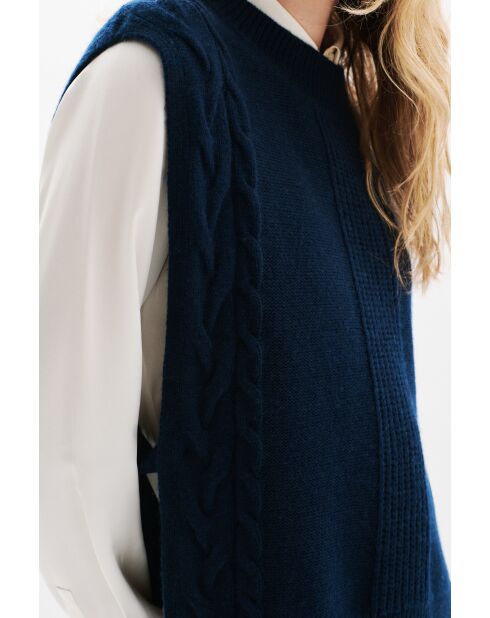 Poncho en laine Hiris bleu marine