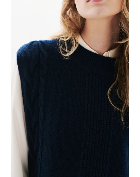 Poncho en laine Hiris bleu marine