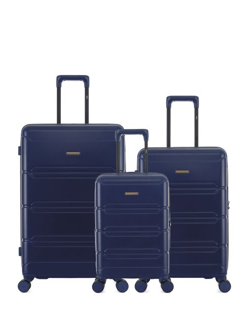 Set de 3 Valises grand format, weekend et cabine XS Lynda bleu foncé