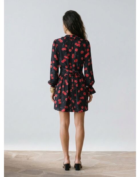 Robe courte avec imprimé cerise noire et rouge