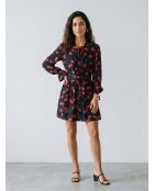 Robe courte avec imprimé cerise noire et rouge