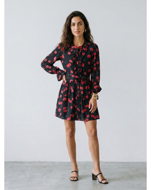 Robe courte avec imprimé cerise noire et rouge