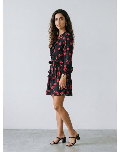 Robe courte avec imprimé cerise noire et rouge