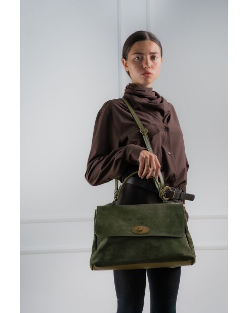 Sac à main en cuir Mick vert bouteille - 40x25x14 cm