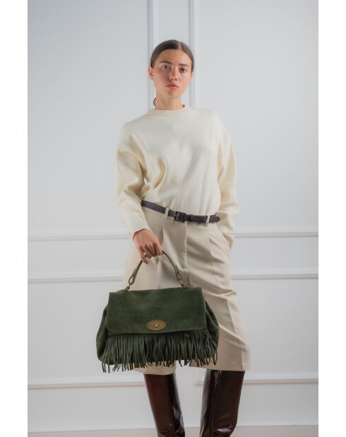Sac à main en cuir Mick Frange vert bouteille - 40x25x14 cm