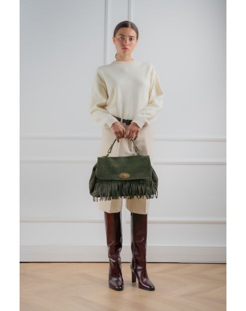 Sac à main en cuir Mick Frange vert bouteille - 40x25x14 cm