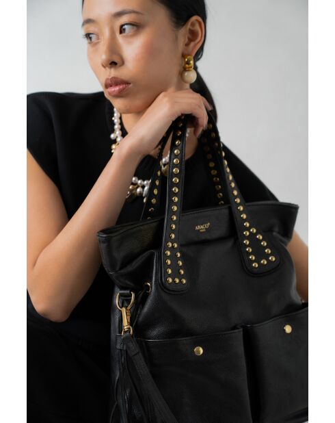 Bandolera Blaze de piel negra - 36x39x13 cm