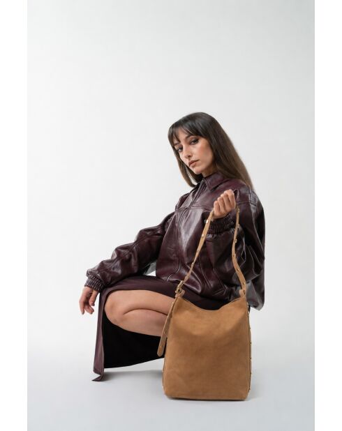 Sac porte épaule en cuir Nova camel clair - 35x35x14 cm
