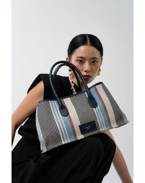 Sac à main en cuir Lyn bleu marine - 34x22x15 cm