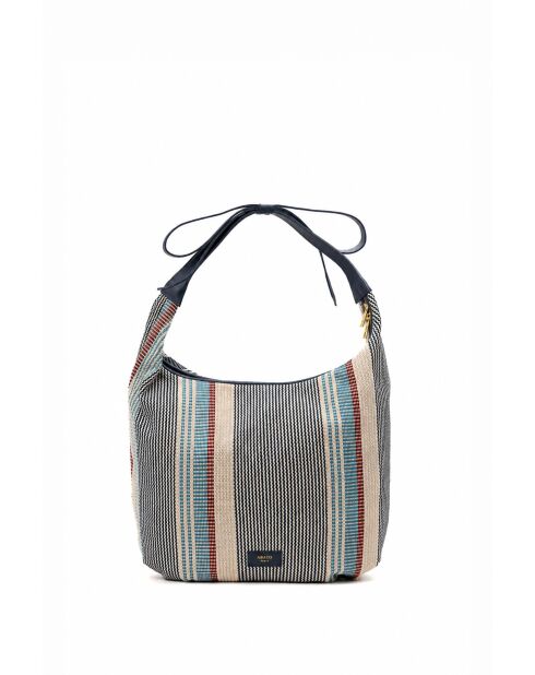 Sac porte épaule en cuir Gina bleu marine - 46x35x5 cm