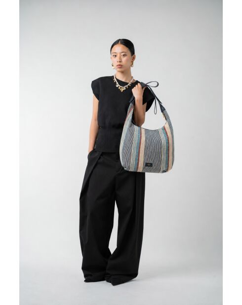 Sac porte épaule en cuir Gina bleu marine - 46x35x5 cm