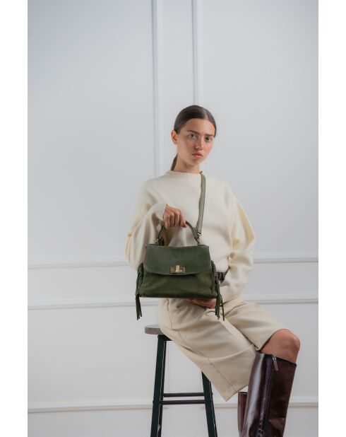 Sac à main en cuir Neva vert bouteille - 28x22x10 cm