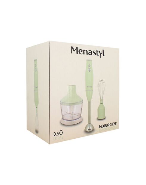Mixeur 3 en 1 rétro Céladon inox, transparent/vert - 21x14x22 cm