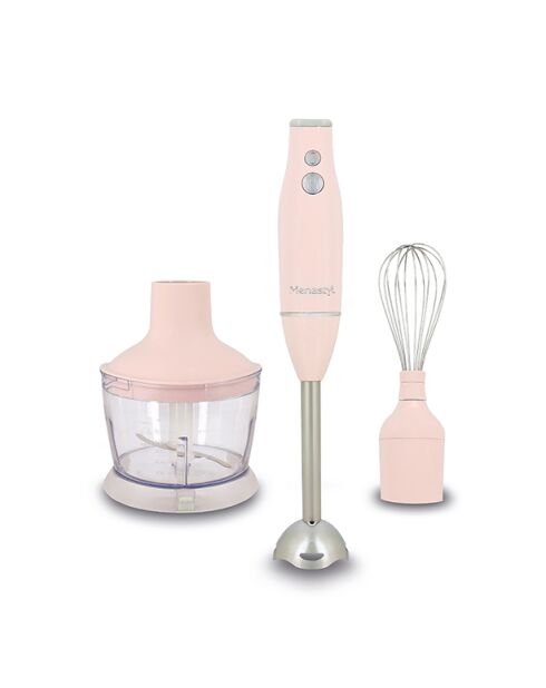 Mixeur 3 en 1 rétro Rose inox, rose/transparent - 21x14x22 cm