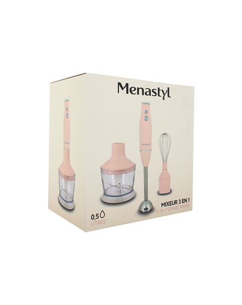 Mixeur 3 en 1 rétro Rose inox, rose/transparent - 21x14x22 cm