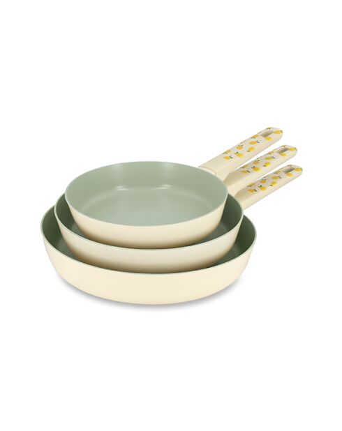 Service Poêle Citron beige/vert - 3 pièces