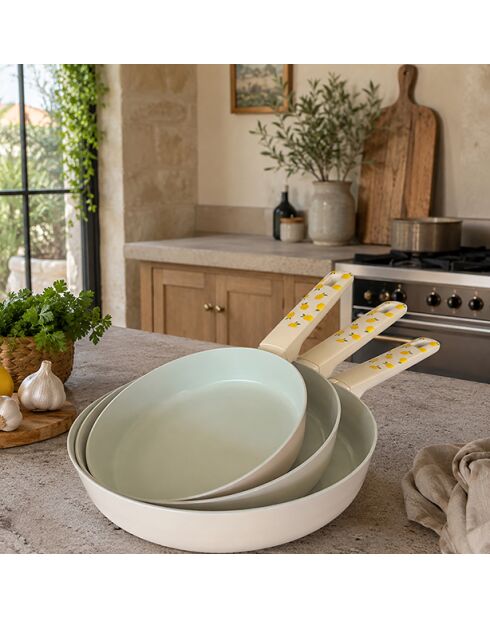 Service Poêle Citron beige/vert - 3 pièces