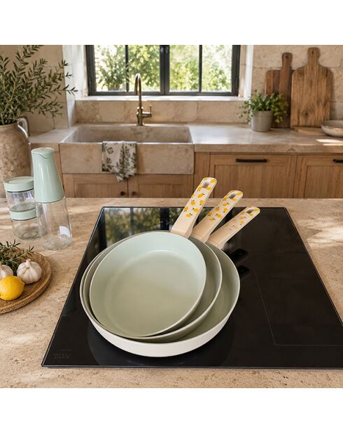 Service Poêle Citron beige/vert - 3 pièces