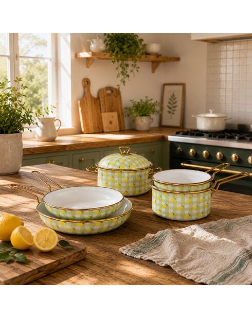 Service Poêle Vichy Citron vert - 5 pièces