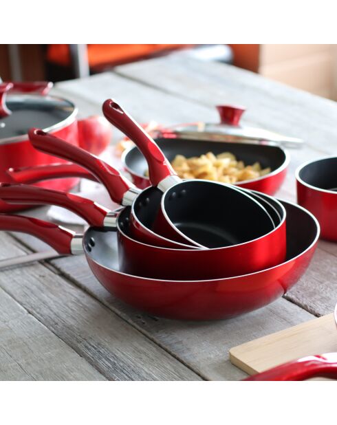 Wok Cherry aluminium zwart/rood - 46x28x7,5 cm