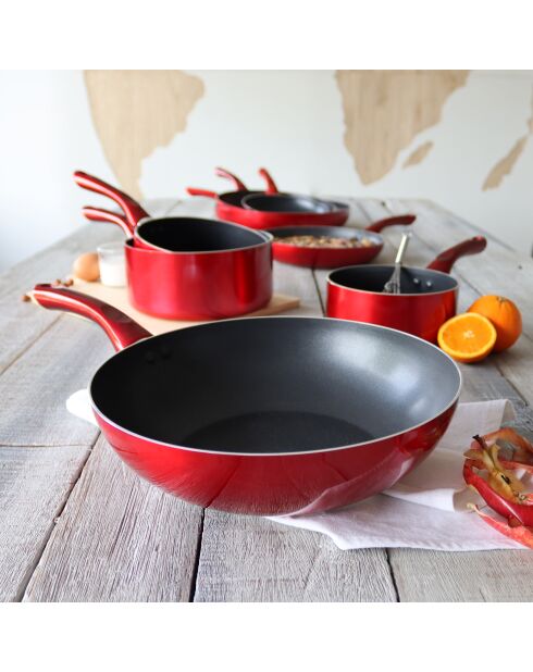 Wok Cherry aluminium zwart/rood - 46x28x7,5 cm