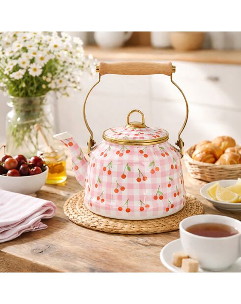 Bouilloire Vichy Cerise rose - 2,5 L