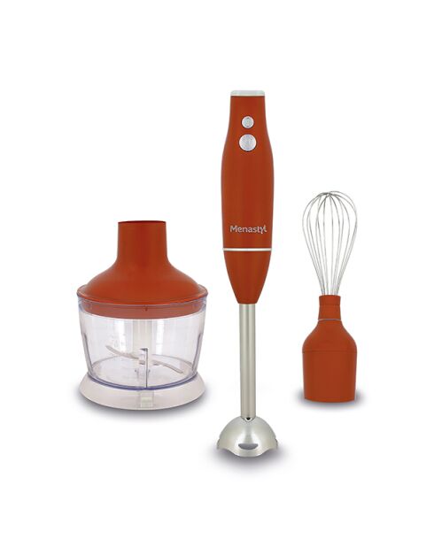 Mixeur 3 en 1 rétro Brique inox, terracotta/transparent - 21x14x22 cm