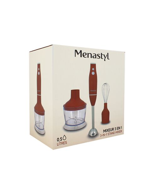 Mixeur 3 en 1 rétro Brique inox, terracotta/transparent - 21x14x22 cm