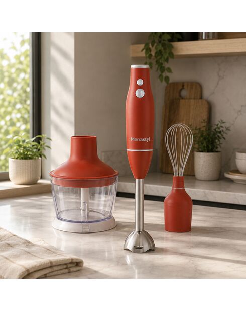 Mixeur 3 en 1 rétro Brique inox, terracotta/transparent - 21x14x22 cm