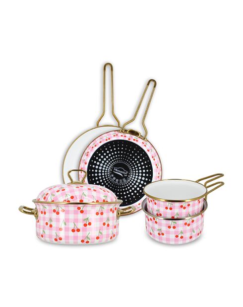 Service Poêle Vichy Cerise beige - 5 pièces
