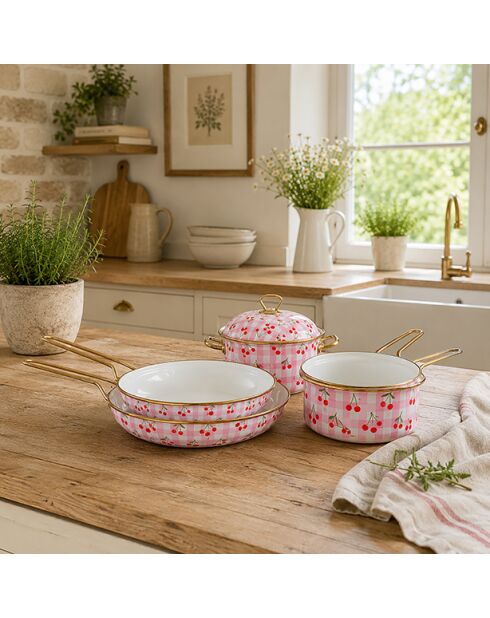 Service Poêle Vichy Cerise beige - 5 pièces