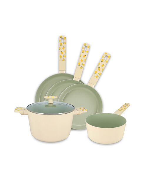 Service Poêle Citron beige/vert - 5 pièces